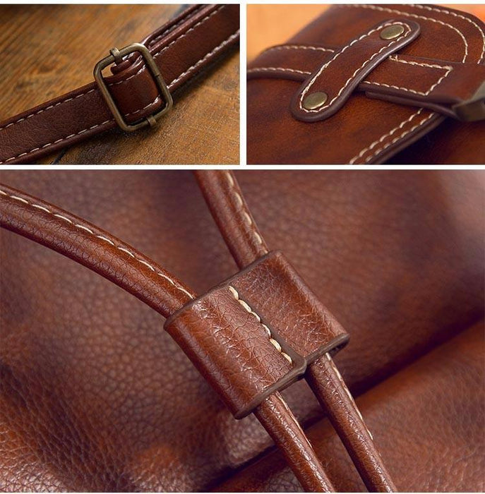 Vintage Faux Leather Drawstring Backpack