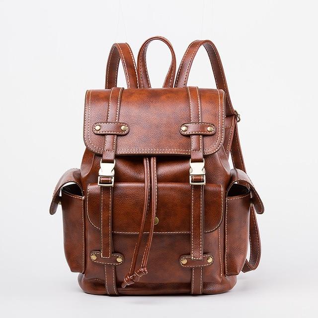 Vintage Faux Leather Drawstring Backpack