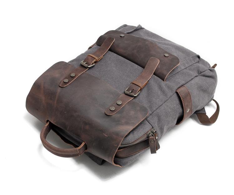 Canvas Leather Laptop Backpack Vintage Rucksack —