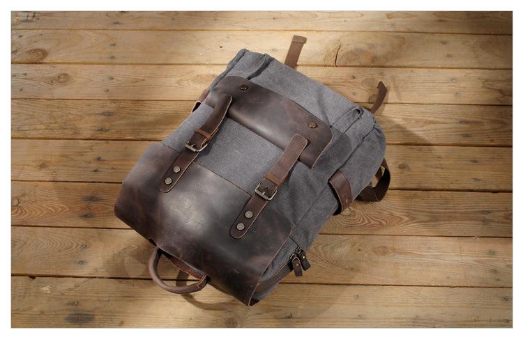 Canvas Leather Laptop Backpack Vintage Rucksack