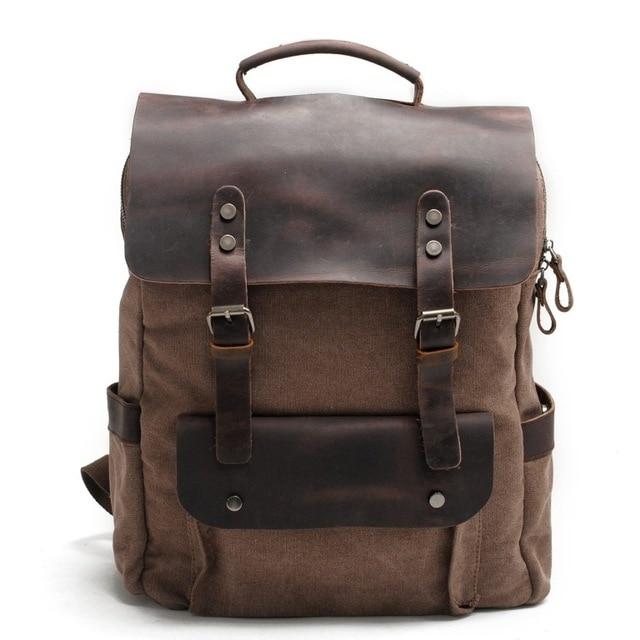 Canvas Leather Laptop Backpack Vintage Rucksack