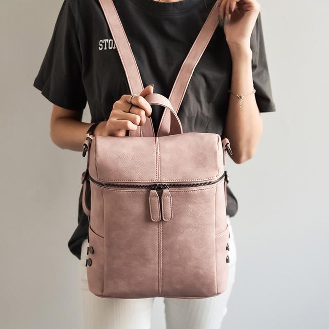 Vintage Faux Leather Zip Top Backpack
